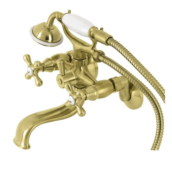 Kingston Brass KS225SB Tub Wall Mount Clawfoot Tub Faucet with Hand Shower, Brushed Brass KS225SB - main